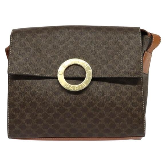 CELINE Macadam Canvas Circle Shoulder Bag Pvc Leather Brown Gold - Picture 2 of 12